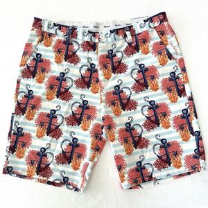 HRESKI Men's Golf Shorts 38 Nautical Ocean Anchor Print Stretch Lightweight